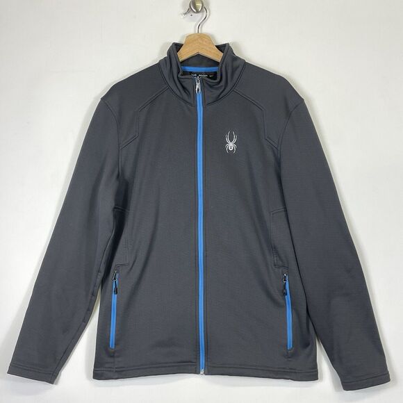 Spyder Other - Spyder Grey Blue Softshell Microfleece Lined Zip Up Windbreaker Jacket Men Large